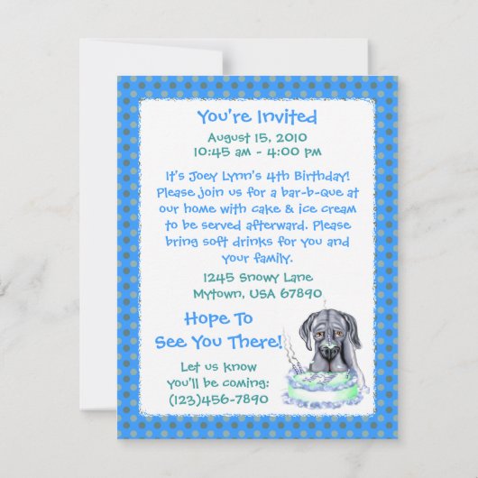 Great Dane Blue UC Birthday Cake Face Kaart (Achterkant)