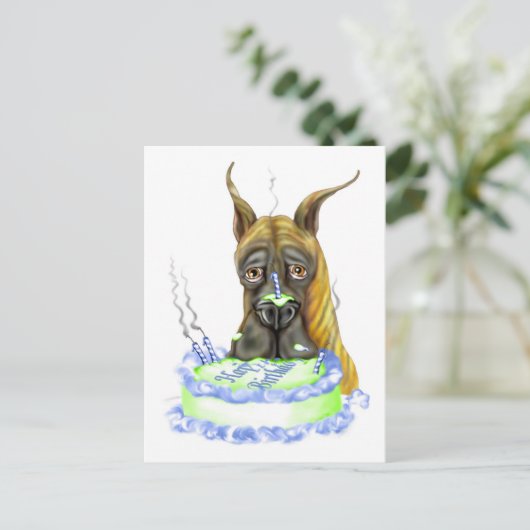 Great Dane Brindle Birthday Cake Briefkaart (Staand voorkant)