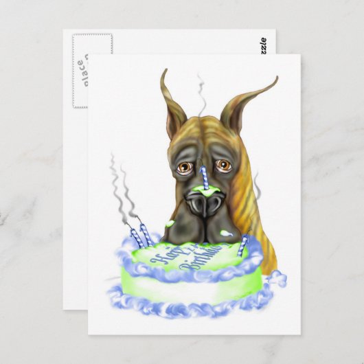 Great Dane Brindle Birthday Cake Briefkaart (Voorkant / Achterkant)