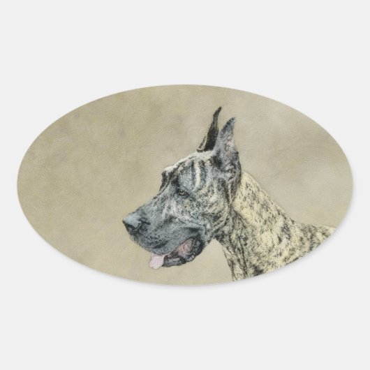 Great Dane (Brindle) schilderen - Oorspronkelijke  Ovale Sticker (Voorkant)