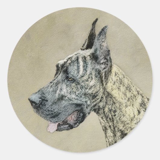 Great Dane (Brindle) schilderen - Oorspronkelijke  Ronde Sticker (Voorkant)