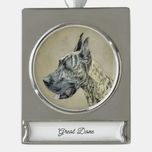 Great Dane (Brindle) schilderen - Oorspronkelijke  Verzilverd Banner Ornament