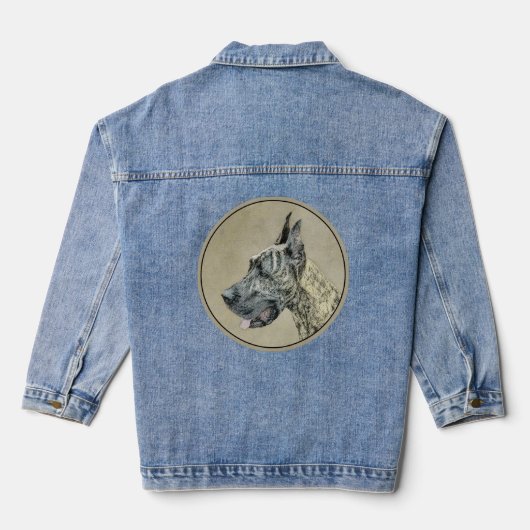 Great Dane (Brindle) Schilderij - Originele Honden Denim Jacket (Achterkant)