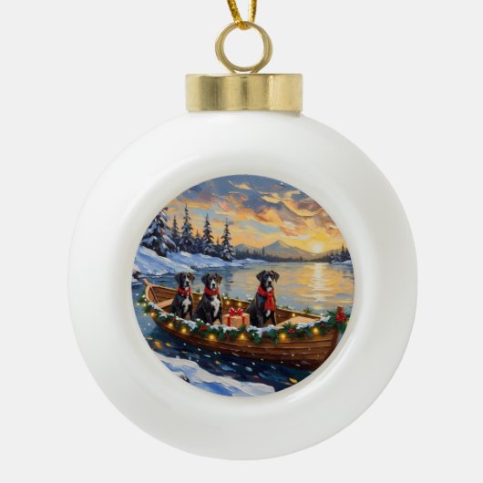 Great Dane Christmas Boat Holiday Keramische Bal Ornament (Voorkant)