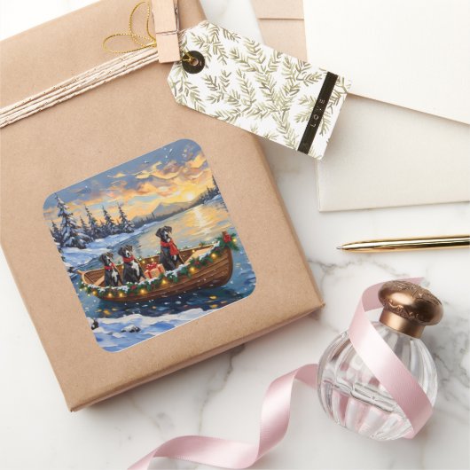 Great Dane Christmas Boat Holiday Vierkante Sticker (Geschenken)