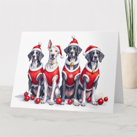 Great Dane Christmas Dress Santa Hat Kaart (Voorkant)