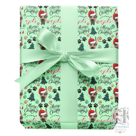 Great Dane Christmas Gift Wrapping Paper in Green Cadeaupapier