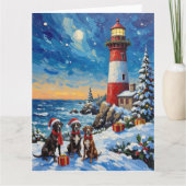 Great Dane Christmas Lighthouse Holiday Kaart (Voorkant)