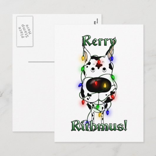 Great Dane Christmas Lights Feestdagenkaart (Voorkant / Achterkant)