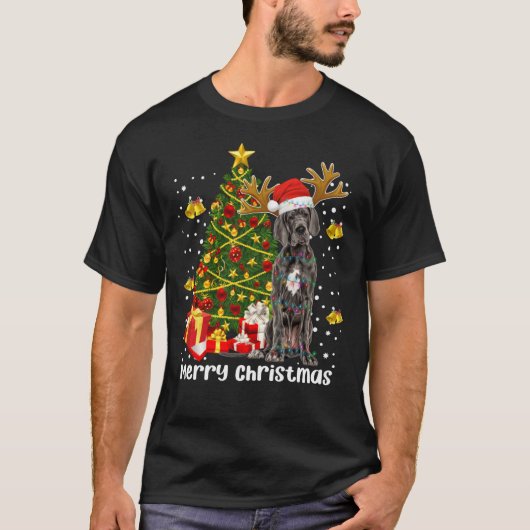 Great Dane Christmas Lights Tree Santa Xmas Pajama T-shirt (Voorkant)