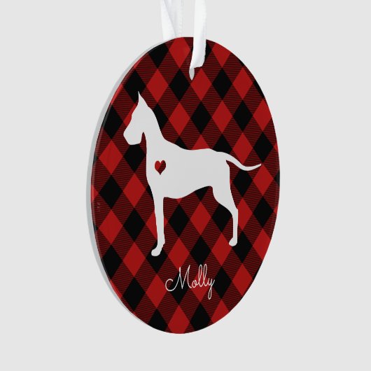 Great Dane Christmas Plaid Dog Naam Foto Ornament (voorkant)