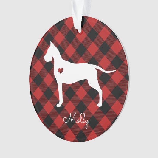 Great Dane Christmas Plaid Dog Naam Foto Ornament (voorkant)
