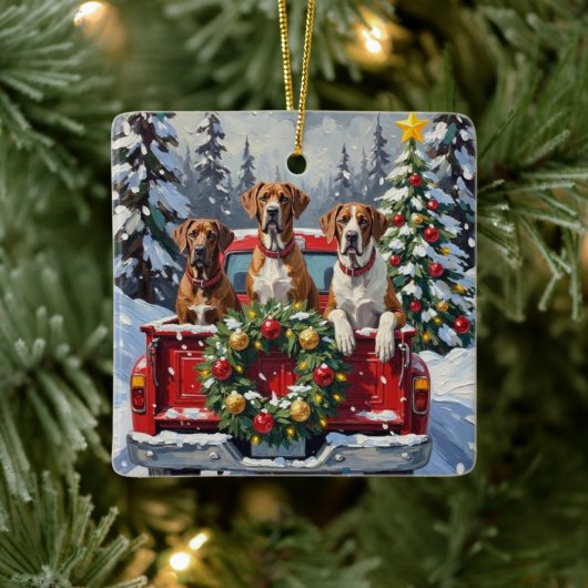 Great Dane Christmas Red Truck Holiday Keramisch Ornament (Boom)