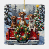 Great Dane Christmas Red Truck Holiday Keramisch Ornament (Achterkant)