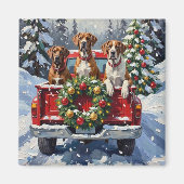 Great Dane Christmas Red Truck Holiday Magneet (Voorkant)