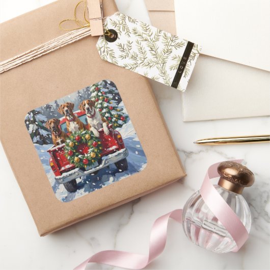 Great Dane Christmas Red Truck Holiday Vierkante Sticker (Geschenken)