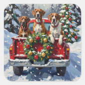 Great Dane Christmas Red Truck Holiday Vierkante Sticker (Voorkant)