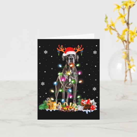 Great Dane Christmas Santa Hat Fairy Lights Pajama Kaart (Gele Bloem)