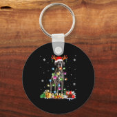 Great Dane Christmas Santa Hat Fairy Lights Pajama Sleutelhanger (Voorkant)