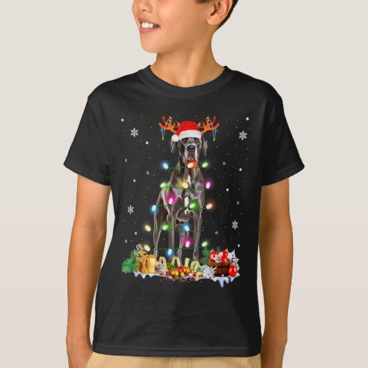 Great Dane Christmas Santa Hat Fairy Lights Pajama T-shirt (Voorkant)