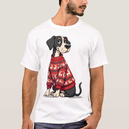 Great Dane Christmas Sweater T-shirt (Voorkant)