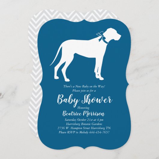 Great Dane Dog Baby shower Blue Boy Kaart (Voorkant / Achterkant)