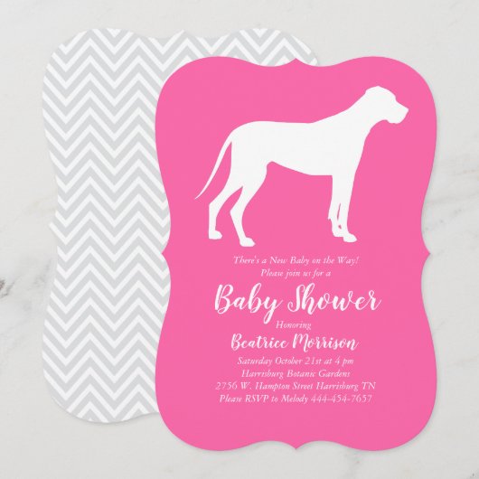 Great Dane Dog Baby shower Pink Girl Kaart (Voorkant / Achterkant)