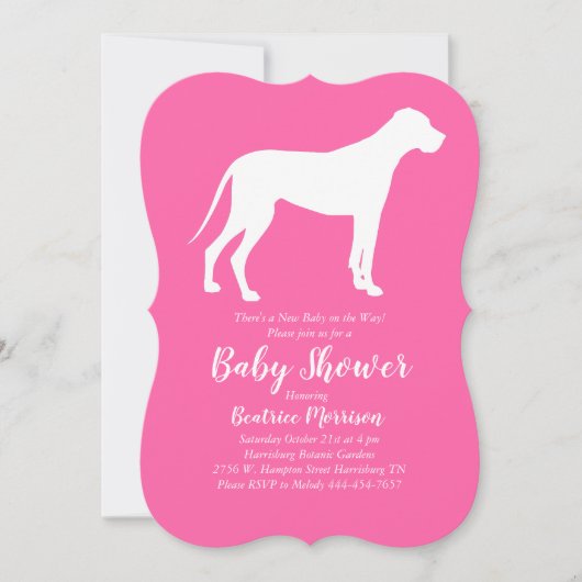 Great Dane Dog Baby shower Pink Girl Kaart (Voorkant)