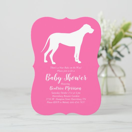 Great Dane Dog Baby shower Pink Girl Kaart (Staand voorkant)