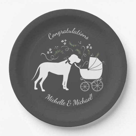 Great Dane Dog Baby shower Puppy Grey Papieren Bordje (Voorkant)