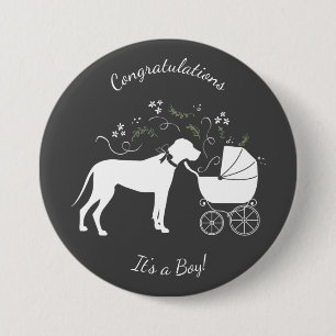 Great Dane Dog Baby shower Puppy Grey Ronde Button 7,6 Cm