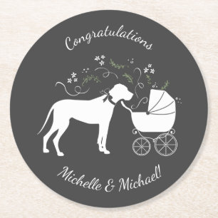Great Dane Dog Baby shower Puppy Grey Ronde Kartonnen Onderzetter