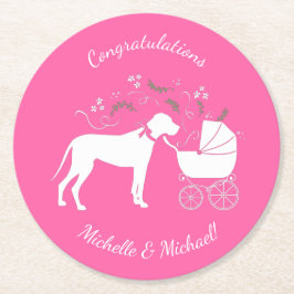 Great Dane Dog Baby shower Puppy Pink Girl Ronde Kartonnen Onderzetter
