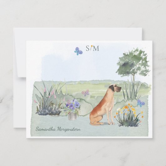 Great Dane Dog Butterfly Monogram en naam   Notitiekaartje (Voorkant)