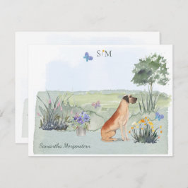 Great Dane Dog Butterfly Monogram en naam   Notitiekaartje
