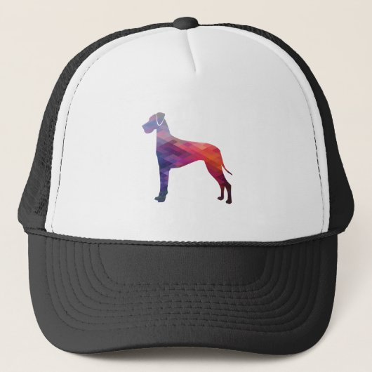 Great Dane Dog Geometric Silhouette Paars Trucker Pet (Voorkant)