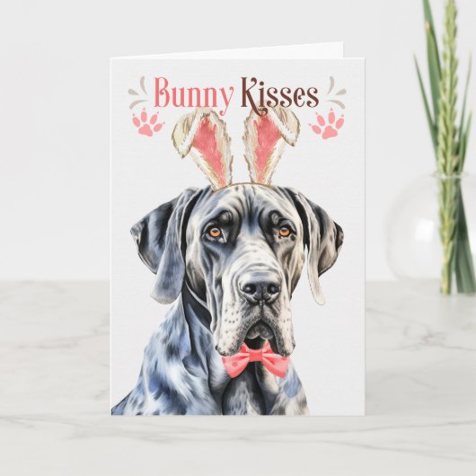 Great Dane Dog in Bunny Ears voor Pasen Feestdagen Kaart (Voorkant)