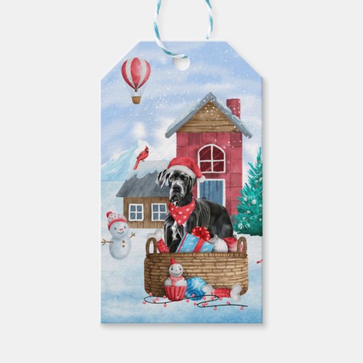 Great Dane Dog in het sneeuwbalhuis Cadeaulabel (Voorkant)