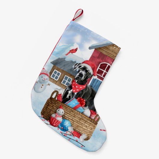 Great Dane Dog in het sneeuwbalhuis Kleine Kerstsok (Voorkant (Hangend))