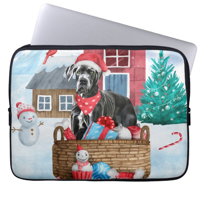 Great Dane Dog in het sneeuwbalhuis Laptop Sleeve (Voorkant)