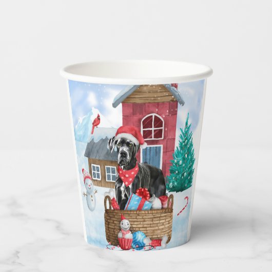 Great Dane Dog in het sneeuwbalhuis Papieren Bekers (Achterkant)