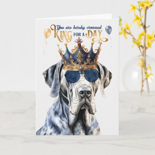 Great Dane Dog King for Day Funny Birthday Kaart (Gele Bloem)