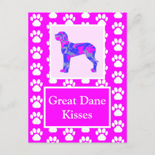 Great Dane Dog Kisses Silhouet Schattige Roze & Bl Briefkaart