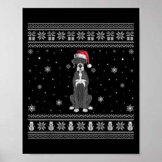 Great Dane Dog Lovers Men Women Santa Ugly Xmas Sw Poster (Voorkant)
