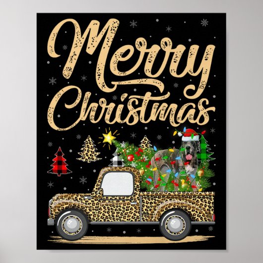Great Dane Dog On Christmas Tree Leopard Truck Xma Poster (Voorkant)