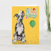 Great Dane Dog Party Hat Yellow Birthday Kaart (Voorkant)