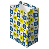 Great Dane Dog & Paw Print Yellow Grid Silhouette Medium Cadeauzakje (Voorkant Gekanteld)