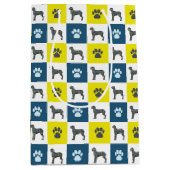Great Dane Dog & Paw Print Yellow Grid Silhouette Medium Cadeauzakje (Voorkant)