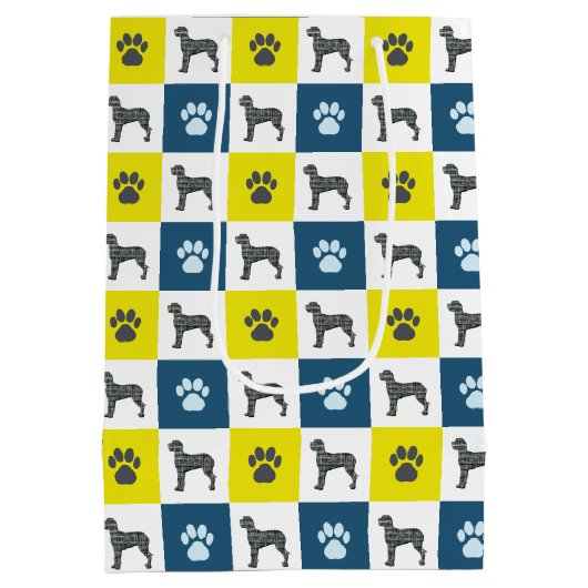 Great Dane Dog & Paw Print Yellow Grid Silhouette Medium Cadeauzakje (Achterkant)