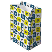 Great Dane Dog & Paw Print Yellow Grid Silhouette Medium Cadeauzakje (Achterkant Gekanteld)